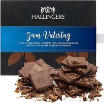Hallingers Genuss Manufaktur Šokolado dovana Motinos ir Tėvo dienai - Valdybos Tėvo dienos dovana Viso pieno plona kakava su lazdyno riešutų riešutais, rankų darbo tėčiui, elegantiška dovanų pakuotė "Zum Vatertag"