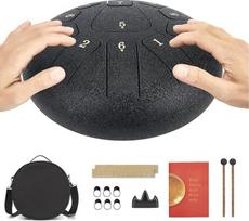 Handpan plieniniai liežuvio būgnai su 11 tonų, plieninis mušamasis instrumentas, 10 colių rankinis būgnas su maišeliu, muzikos instrumentas, idealiai tinkantis meditacijai, jogai, pasirodymams, švietimui (juodas)