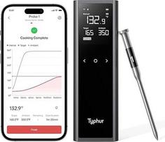 Išmanusis belaidis mėsos termometras "Typhur Sync One", išmanioji bazė su LCD ekranu, neribotas "WiFi" ir "Bluetooth 5.3" veikimo spindulys, IPX8 atsparumas vandeniui, NIST sertifikuotas tikslumas, grilis
