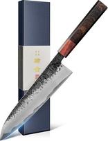 Japoniškas "Gyuto" virėjo peilis 21 cm virtuvinis peilis, itin aštrus, pagamintas iš AUS-8 plieno, su ergonomiška medine rankena iš ąžuolo ir ebonijaus medienos bei dovanų dėžute