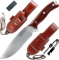 JEO-TEC Nº9 "Full Tang" lauko kempingo peilis su diržu Medžioklinis peilis Išgyvenimo peilis Bushcraft - Medinė rankena - Plieninis MOVA - Odinis dėklas Ugnies plieno peilių galąstuvas