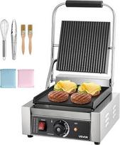 VEVOR komercinis kontaktinis grilis 1800 W elektrinis grilis Sumuštinių kepimo aparatas Panini Press nerūdijančio plieno su rankena ir temperatūros reguliavimu 22 x 23 cm plokščia emalio plokštė (viena) Hamburgerio kepsniui su šonine