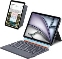 Vokiškas QWERTZ "iPad" klaviatūros dėklas, magnetinis nuimamas apšviečiamos klaviatūros dėklas su jutikliniu kilimėliu ir stovu (pilkas, "iPad Air" 13" / "Pro12.9" (3, 4, 5, 6 kartos))
