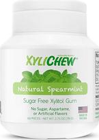 Xylichew 100% ksilitolio kramtomosios gumos stiklinės - kramtomoji guma be GMO, glitimo, be glitimo, be apartamo ir be cukraus, skirta kvapui vonioje ir burnos džiūvimui, 60 vnt., Spearmint