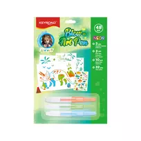 Pučiami flomasteriai Keyroad Blow Art Pen, 3 spalvų, 3 trafaretai, 10 popieriaus lapų, 22 lipdukai