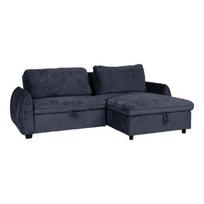 Kampinė sofa-lova Home4you Cloud mėlynas audinys, modernus dizainas, su daiktų laikymo vieta