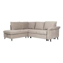 Kampinė sofa-lova Home4you LINDY LC šviesiai ruda su miegojimo funkcija ir patalynės dėže, Dešininis variantas