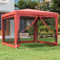 Proginė palapinė su 4 tinklinėmis sienomis raudona 3x3m HDPE