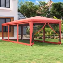 Proginė palapinė su 8 tinklinėmis sienomis raudona 3x9m HDPE