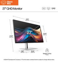 HP 727pq Series 7 Pro QHD Monitor - 27 2560x1440 QHD 400-nit 120Hz AG, IPS Black HDR 400, USB-C(15W)/HDMI/DisplayPort Daisy-Chain, 3x USB-A, height adjustable/tilt/swivel/pivot, 3 years (replaces Z27q G3)