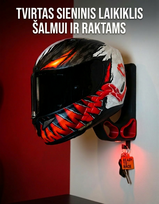 Tvirta moto šalmo kabykla su papildomu kabliu striukei ir raktams