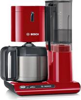 "Bosch Styline" TKA8A054 filtruotas kavos aparatas, nerūdijančio plieno terminis indas, 1,1 l, 8-12 puodelių, nuimamas vandens rezervuaras, lašėjimo ribotuvas, pasukamas filtro laikiklis, kabelio laikymo skyrius, 1100 W, raudonos spalvos