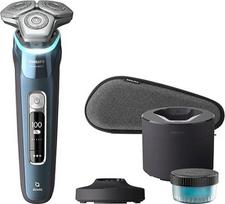 "Philips" skustuvas "Series 9000" - elektrinis drėgnas ir sausas skustuvas, ledinės mėlynos spalvos, "Lift & Cut" skutimosi sistema, "SkinIQ" technologija, iššokantis trimeris, valymo stotelė, įkrovimo stotelė ir kelioninis dėklas (modelis S9982/55)