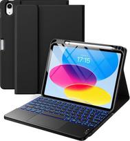 "Vobafe" jutiklinio kilimėlio dėklas su klaviatūra, skirtas "iPad A16 11 10 Generation 2025 2022", 11/10,9 colių, magnetinė nuimama klaviatūra, 7 spalvų apšviesta, su rašiklio laikikliu, QWERTZ išdėstymas, juodas