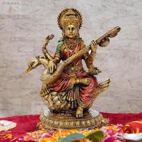 "Zig Zag" Maa Sarasvati Devi statula Žinių deivė MATA Sarasvati figūrėlė mokyklai, biurui, namams (įvairiaspalvė, 8")