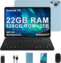 10 colių planšetinis kompiuteris su "Android 14", 128GB atminties (išplečiama), 8000 mAh baterija, planšetinis kompiuteris su klaviatūra ir pele, metalinis korpusas - mėlynas