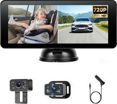 Automobilinis monitorius 6,86 colių IPS kūdikiui, dviguba 720P kamera, kūdikių automobilio veidrodėlis su 360° pasukama kūdikių kamera / apsisukančia kamera, IP69 atsparus vandeniui, plataus kampo naktinis matymas 12 V automobiliui, kemperiui