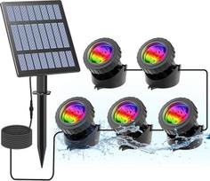 CORESLUX saulės tvenkinio apšvietimas, RGB saulės povandeninis prožektorius, lauko nardymo prožektorius, reguliuojami povandeniniai žibintai, RGB spalvų keitimas IP68 vandeniui atsparus sodo prožektorius (5 vnt.)