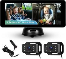 Hodozzy Kūdikių automobilinis veidrodis HD 720P su kamera, plataus kampo kamera, 6,86 colių IPS ekranas Veidrodis, skirtas stebėti vaikus, naminius gyvūnus, naktinis matymas