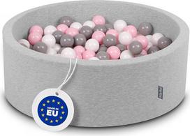 KiddyMoon Kamuoliukų baseinas 90 x 30 cm / 200 kamuoliukų 7 cm skersmens kamuoliukų baseinas su spalvotais kamuoliukais kūdikiams vaikams Apvalus šviesiai pilkas: baltas / pilkas / rožinis