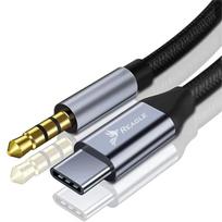 Reagle USB-C į 3,5 mm AUX audio kabelis 1,5 m DAC adapteris sidabrinis juodas ausinėms automobiliui kolonėlėms