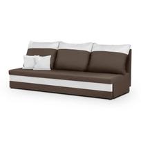 Sofa-lova GUSTAV, 3 vietų, tamsiai ruda/balta, miego funkcija, su daiktadėže