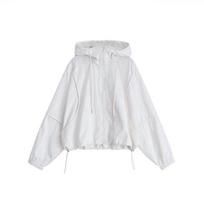 2025 Women's Black Hooded Windbreaker Jacket - Autumn Casual Trend L for 55-63 kg balta