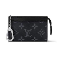 Louis Vuitton Voyage raidžių logotipas Užtrauktukas Padengtas drobės Raktų dėklas Vyriški aksesuarai Juoda M82776 Gift Set(Basic Set+Box+Shopping Bag)