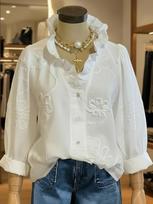 Spring/Summer 2026 Lace Embroidery Cotton Linen Sweet Shirt S mėlyna