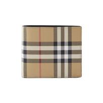 Burberry Klasikinis languotas sulankstomas odinis kortelių dėklas monetoms piniginė Vyriškos piniginės Smėlio spalvos 80656371 Basic Set (Bag+Dust Bag)