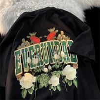 Unisex Oversized Retro Rose Print Pure Cotton Half Sleeve T-Shirt L (for 101-115 kg) abrikosas