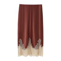 2025 Autumn European Women's Color Block Lace Silk Satin Skirt Extra Small (XS) nuotrauka spalva spalva