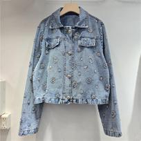 2026 Spring Women's Trendy Embroidered Floral Sequin Denim Jacket One Size mėlyna