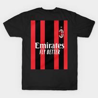 Vyriški juodi spausdinti marškinėliai Milan / Namų komplektas 2021 / 22 Spausdinimas ant medvilnės marškinėlių be išpjovimo transferiniu popieriumi L juoda