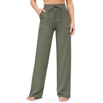 Women's High Waist Micro Horn Yoga Pants Drawstring Pocket Sports Pants Wide Leg Pants Loose Pants S juoda