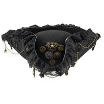 Steampunk nėrinių šikšnosparnio pirato skrybėlė Viktorietiško temos kostiumo aksesuaras Skrybėlė Istoriniams rekonstrukciniams renginiams Ir teminiams renginių susibūrimams 1 black