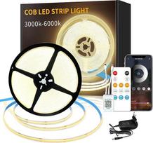 "Cob" LED juosta 20 m, su nuotolinio valdymo pulteliu, programėlės valdymu, DC24 V 3000 K šiltos baltos spalvos LED juosta, lanksti reguliuojamo ryškumo COB LED juosta, skirta miegamajam, kambariui, "pasidaryk pats" apdailai