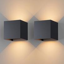"Klighten" 2 LED sieninių šviestuvų pakuotė 12 W sieninis šviestuvas, reguliuojamas šviesos spindulys aukštyn ir žemyn, 3000 K šiltos baltos spalvos lauko sieninis šviestuvas IP65, skirtas svetainei, miegamajam, balkonui, antracitas