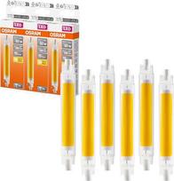 "Osram LED Slim Line" plona daugiaspalvė LED lempa su R7s modifikuotu cokoliu, 8W / 806lm skaidri, šiltos baltos šviesos, 2700K, nedegi, IP20, bešvinis stiklas, 16 mm skersmens