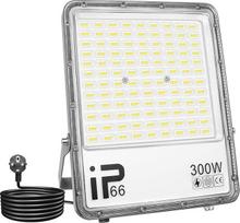 "Willpower" LED lauko prožektorius su kištuku, 300 W 30000 LM LED lauko prožektorius, 6000 K šaltos baltos spalvos prožektorius, skirtas sodui, garažui, prieškambariui, kiemui, IP66, atsparus vandeniui
