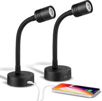 12 V skaitymo lempa Caravan Boat Dimmable Bedside Lamp Gooseneck LED sieninė lempa Van Truck Caravan, integruotas C tipo įkroviklis ir paspauskite reguliatoriaus jungiklį 3200 K, 2 vnt.
