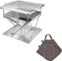 CAMPINGMOON 3-in-1 nešiojamas medžio grilis ir ugniakuras iš nerūdijančio plieno 14 x 15,4 colių su krepšiu MT-035