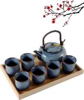 DUJUST Japonijos porceliano arbatos rinkinys Unikalus kinų arbatos rinkinys Šviesiai mėlyna