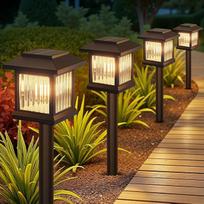 GEARLITE Saulės šviesos žibintai lauke 6 pakuotės saulės energija varomi vandeniui atsparūs automatinio įjungimo ir išjungimo ornamentai lauke, iki 10 valandų su 2800K LED šviesa, skirti kiemo kraštovaizdžio apdailai