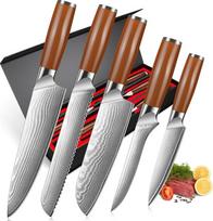 Pagrindinis puslapis Saugus 5 peilių rinkinys, profesionalus "Santoku" peilių rinkinys, virtuviniai peiliai, pagaminti iš anglinio nerūdijančio plieno, 12,4-20 cm ilgio avies ašmenys ir ergonomiška rankena