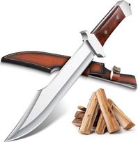 PURPLEBIRD Lauko peilis, aštrus tikras mačetės peilis su 6 mm ašmenimis, D2 plieno "Full Tang Bowie" peilis su dėklu, skirtas žygiams pėsčiomis ir bušido meistrams, dovanos vyrams