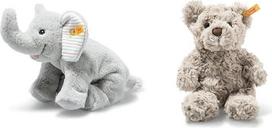 Steiff 242656 Floppy Trampili dramblys, 20 cm, pilkai violetinis, pliušinis žaislas Gulintis ir minkšti pliušiniai draugai Honey Teddy meškiukas, šviesiai pilkas, 18 cm, meškiukas iš pūkuoto pliušo