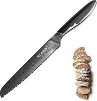 TJ POP Damasko duonos peilis Virtuvinis peilis dantytais kraštais 20 cm duonos pjaustymo peilis Itin aštrus japoniškas VG-10 profesionalus peilis, pilnaviduris dizainas, geras sukibimas, neslystanti G10 rankena