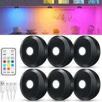 WILLED vitrinos apšvietimas LED, USB įkraunami LED prožektoriai, baterija su nuotolinio valdymo pulteliu, RGB spintelės apšvietimas belaidis, magnetinis apšvietimas, virtuvė, netiesioginis apšvietimas su laikmačio funkcija (6 vnt.)