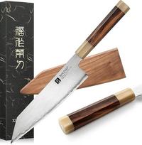 XINZUO Kiritsuke japoniškas ZDP-189 miltelinio plieno virėjo peilis, profesionalus nerūdijančio plieno virtuvinis peilis, aštrus kaltinis peilis "Gyuto", Šiaurės Amerika, dykumos geležies medžio rankena, su dėklu